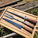 Kit Churrasco Forjado em Aço Damasco e Madeira IRONWOOD