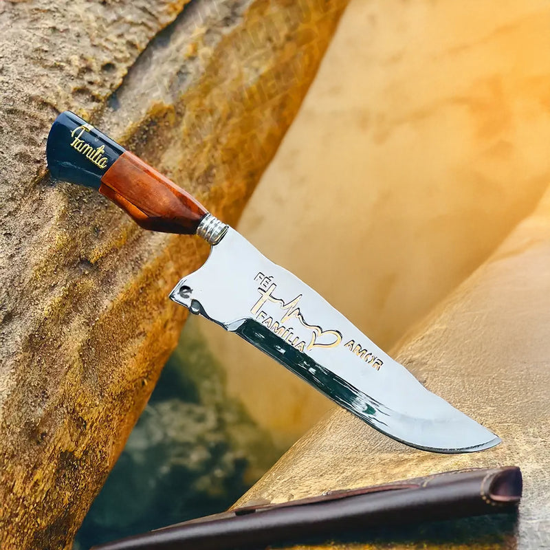 Faca Artesanal Fé Amor e Família – Cutelaria Forjada à Mão