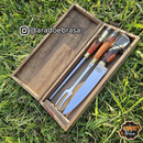 Conjunto Faca Chaira e Garfo Artesanal 8 Polegada, Cabo Híbrido com Bala + Estojo